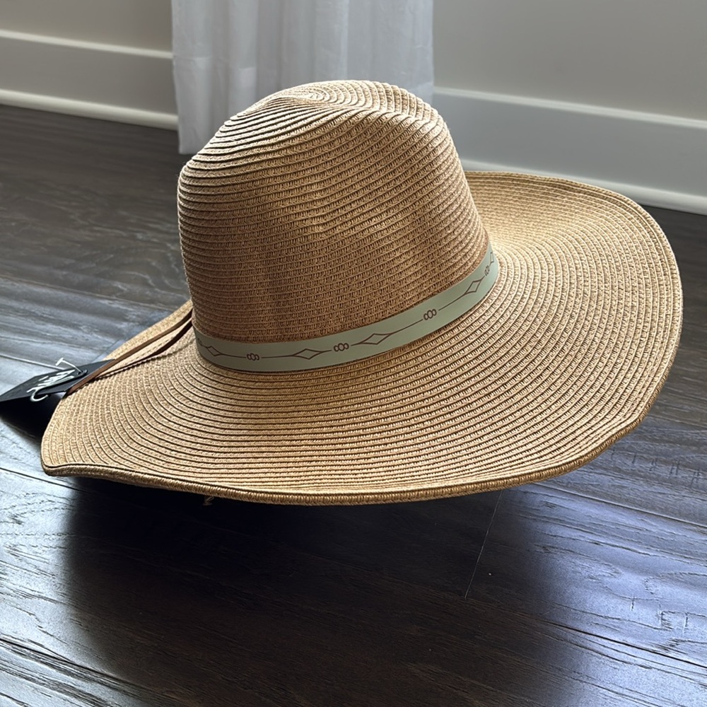 FRYE High Crown Western Natural 100% paper,adjustable,banded,studs,4.5” brim hat - Picture 4 of 9